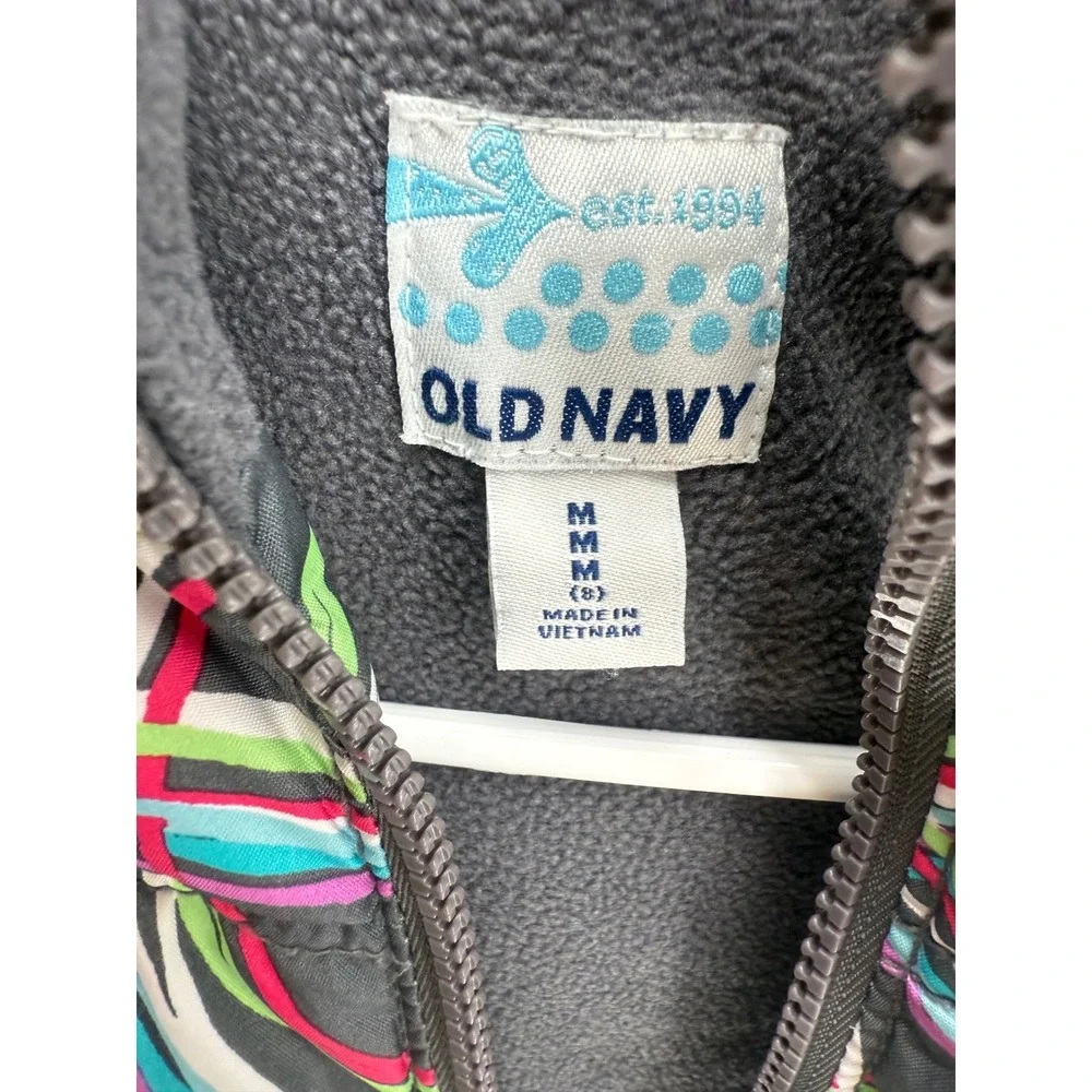 Old Navy Girl's Puffer‎ Vest Size M (8) Peace Sign Print Full Zip Colorful